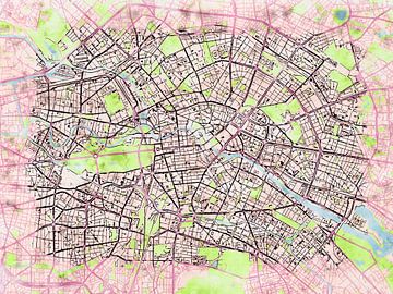 Kaart van Berlijn centrum in de stijl 'Soothing Spring' van Maporia