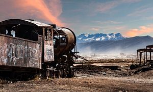 old railroad in sunset