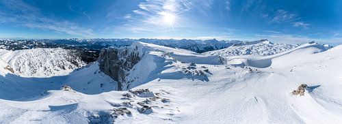 Panoramazicht vanaf de Toreck naar de Allgäuer Alpen en het Kleinwalsertal met de Hohen Ifen