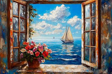 Raam uitzicht zee van Poster Art Shop