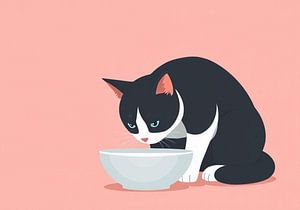 Moderne Illustration einer Katze, die Milch trinken möchte.