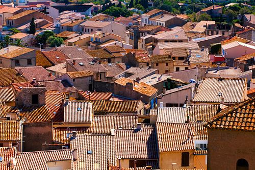 View over the roofs of the small medieval village of Gruissan in the south of France.