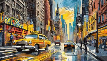 Stadsstraat in New York City, aquarel kunstontwerp van Animaflora PicsStock