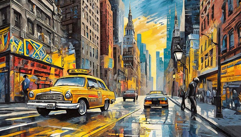 Stadtstraße in New York City, Aquarell-Kunstdesign von Animaflora PicsStock