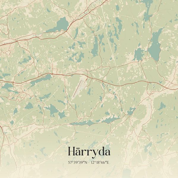 Alte Karte von Härryda, Schweden. von Ortsdrucke