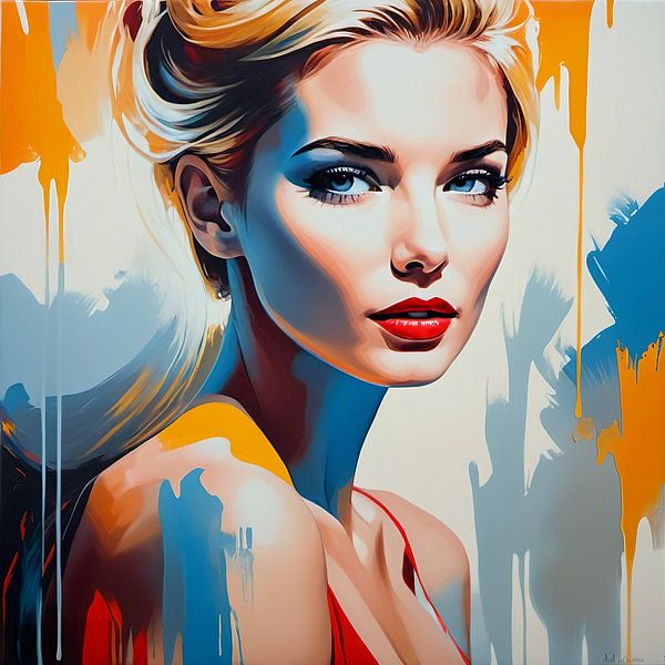 Woman with red lipstick modern pop art by Lars Vereijken