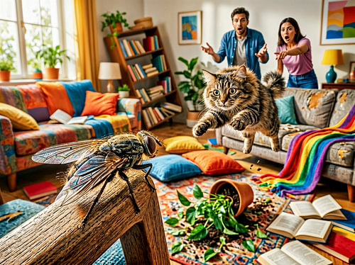 Cat Creates Chaos Chasing Fly