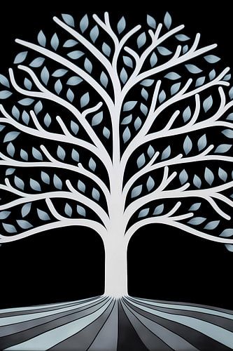 Gestileerde Boom met Perspectief en Blauwe Bladeren