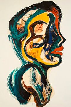 Dazzling portrait silhouette in a blaze of colour by Poster Art Shop