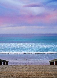 rainy sunrise over the beach and the sea mixed media by Werner Lehmann
