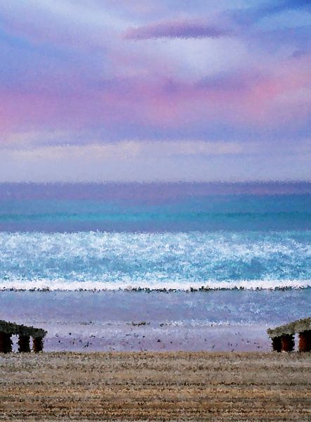lever de soleil pluvieux sur la plage et la mer mixed media par Werner Lehmann