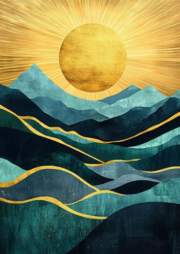 Gouden zon boven bergen - Diep turquoise