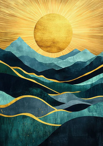 Golden sun over mountains - Deep turquoise by Niklas Maximilian