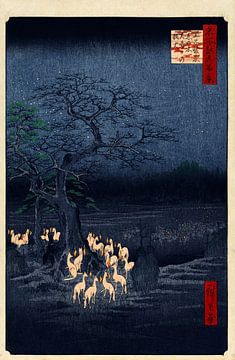 118. Kitsunebi on New Year's Night Under the Enoki Tree near Ōji - Hiroshige