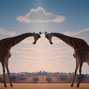 Giraffe Love Landscape by PsyBorgArt