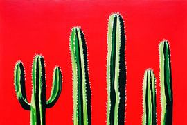 Kaktusgruppe vor rotem Hintergrund von Poster Art Shop