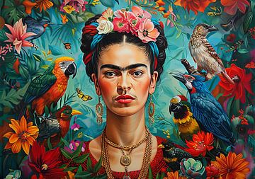 Frida Poster - Frida Kunstdruk Zwart van Niklas Maximilian