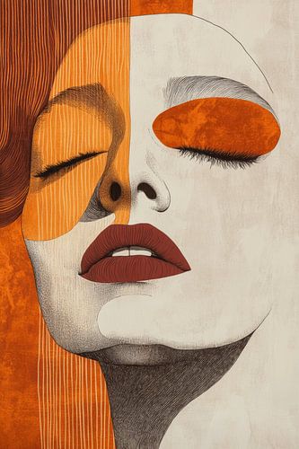 Abstract Female Face in Orange and Linear Texture
