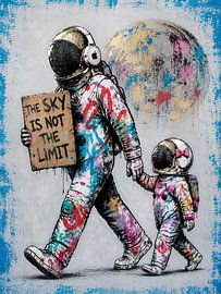 Cooles Weltraum Pop Art Bild | Urban Art Leinwand | Kunstdruck Universum | Statement Leinwand | Astronaut im Banksystil