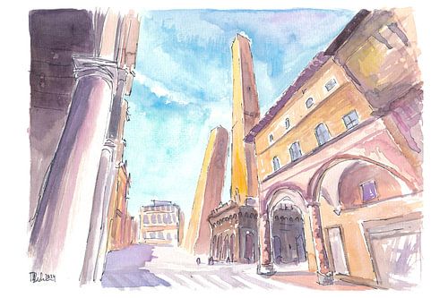 Les deux tours étonnantes à Bologne Emilia Romagna Italie