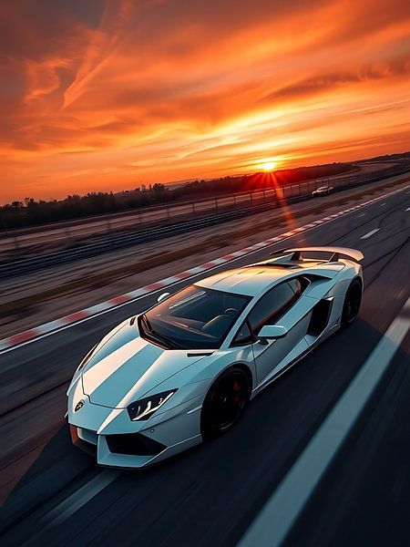 Lamborghini Aventador Witte Zonsondergang 3 van MIROKKU