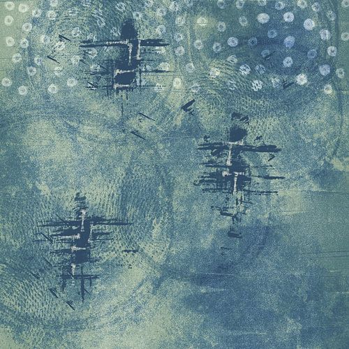 Œuvre d'art organique avec des textures dans les tons bleus