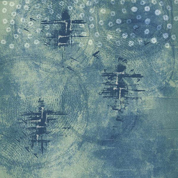 Organisches Kunstwerk mit Texturen in Blautönen von Imaginative
