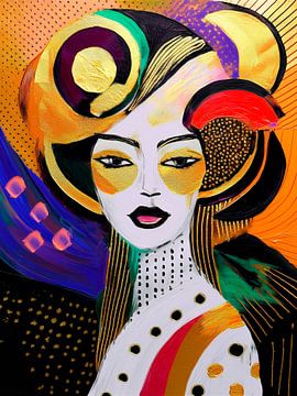 Golden Goddess. Abstract elegant Vrouwenportret. Serie PopArt-1A van Studio Pieternel