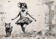 Pup and Girl | Banksy Inspired No. 3203 van Blikvanger Schilderijen thumbnail