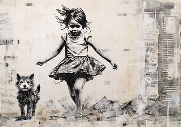 Pup and Girl | Banksy Inspired No. 3203 van Blikvanger Schilderijen