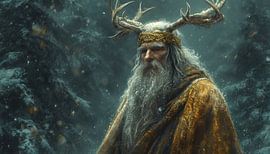 Wise king with deer antlers in winter splendour by artefacti