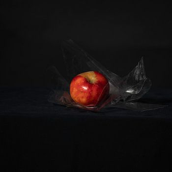 Apple with cellophane