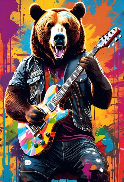 Bear playing guitar, graffiti by Makar Mokrynskyi