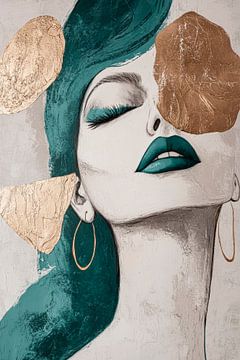 Elegance in gold and aqua Dreamlike stillness - play of colours S by Poster Art Shop
