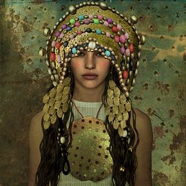 Portrait d'art « "Tribal Jewellery" » Or sur Yvonne Zeldenthuis
