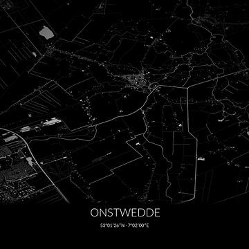 Schwarz-weiße Karte von Onstwedde, Groningen. von Rezona