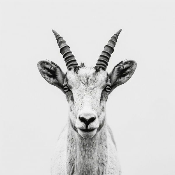 Steinbock in Schwarz-Weiß von Poster Art Shop