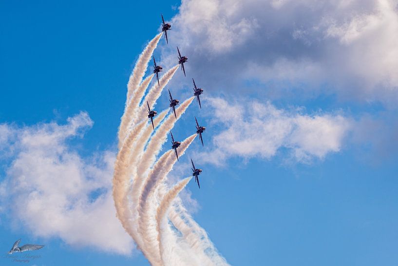 Red Arrows ( R.A.F.) in Action during the Airshow by Brian Morgan