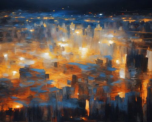 De stad bij avond (newyork)