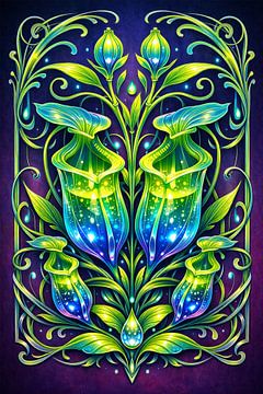 Biolumineszente Neon-Kannenpflanze im Jugendstil von Avinigav