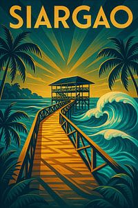 Siargao Surf Poster - Cloud 9 Boardwalk & Waves Vintage Kunst