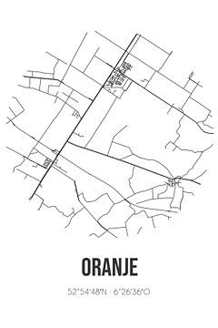 Orange (Drenthe) | Carte | Noir et blanc sur Rezona