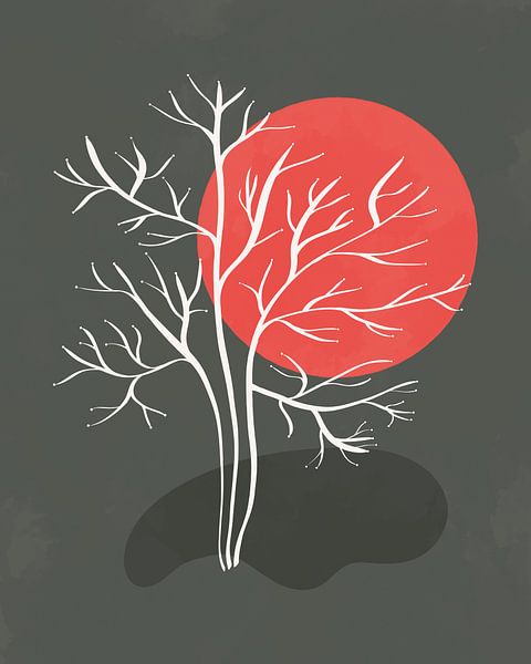 Paysage minimaliste avec le soleil du soir et un arbre par Tanja Udelhofen