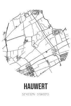 Hauwert (Noord-Holland) | Karte | Schwarz-Weiß von Rezona