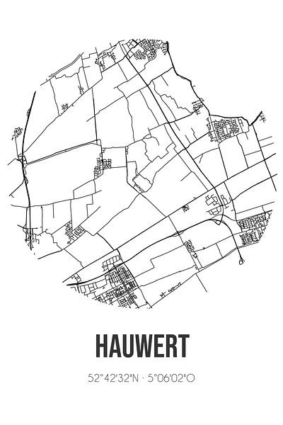 Hauwert (Noord-Holland) | Map | Black and White by Prints of Place