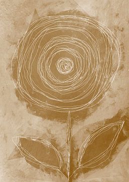 Abstracte botanische bloem in donker goudbruin en wit van Dina Dankers