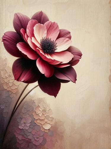 Vintage oudroze bloem met neutraal beige achtergrond