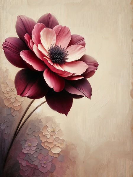 Fleur vintage vieux rose sur fond beige neutre par Colors of Spring
