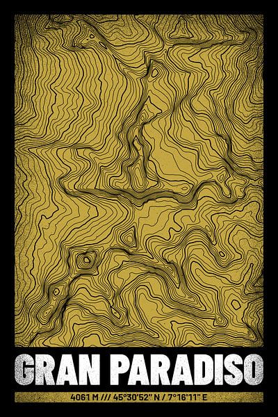 Gran Paradiso | Topographic Map (Grunge) by ViaMapia