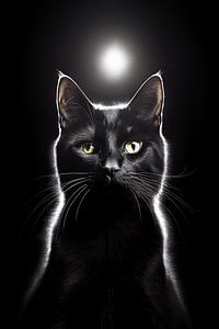 Schönes Porträt einer schwarzen Katze mit Gegenlicht